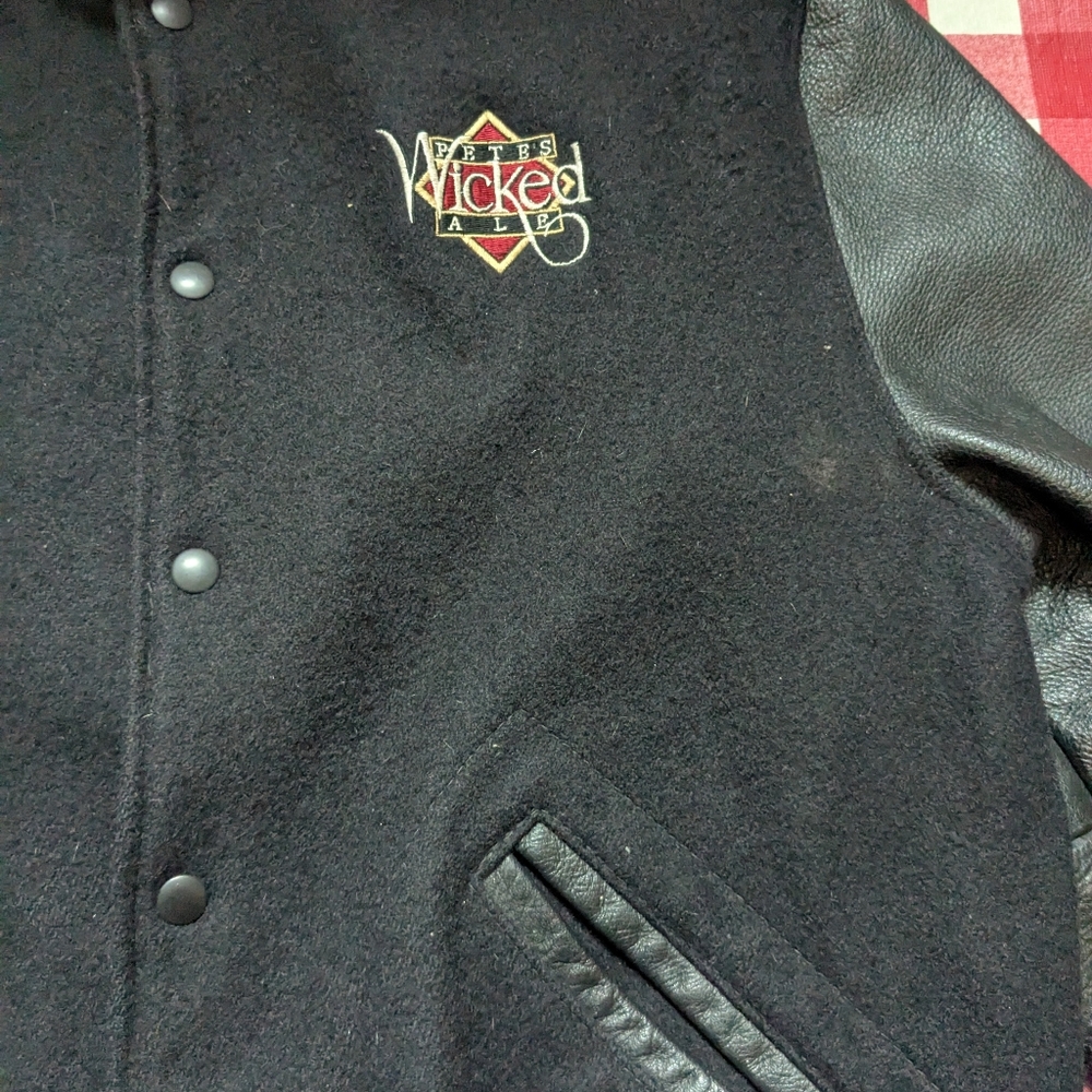 Vintage Dehen Pete's Wicked Ale Black Leather And Wool Jacket XL - Picture 5 of 9